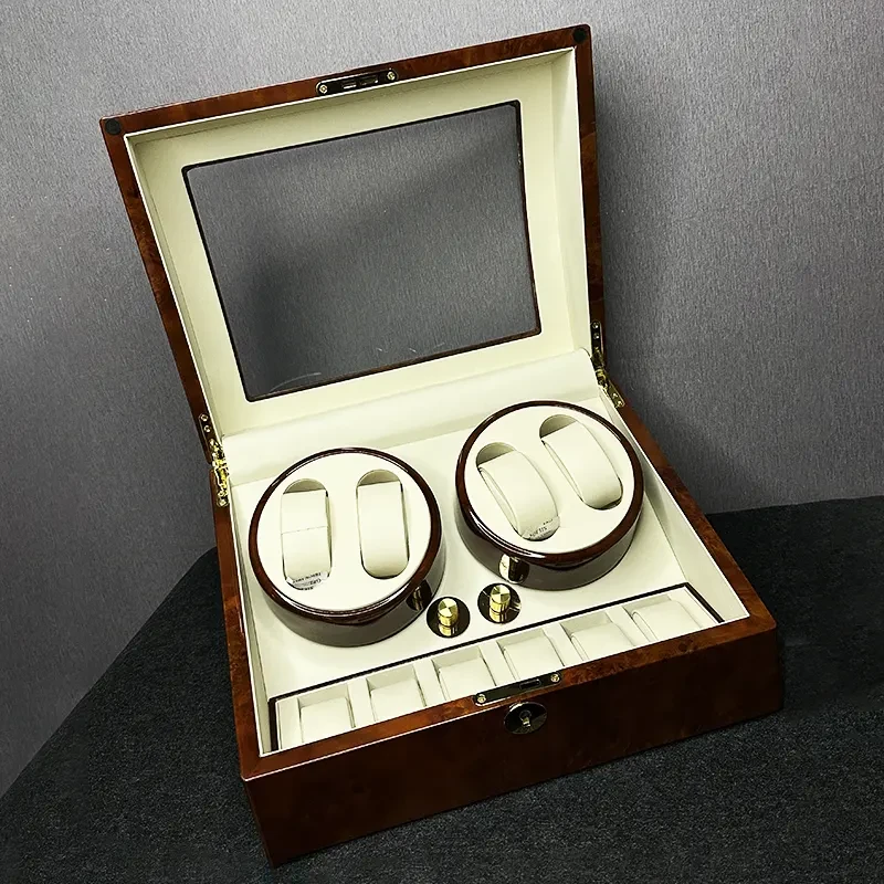 4 Slots Brown Watch Winder for Automatic Watches And 6 Slot Organizer